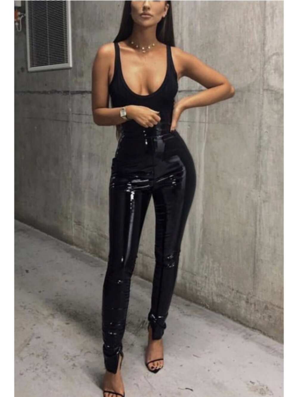 HOUSE OF CB Harmony Black Patent Vinyl High Waisted Pants XS Baddie Mob Wives - Picture 2 of 13